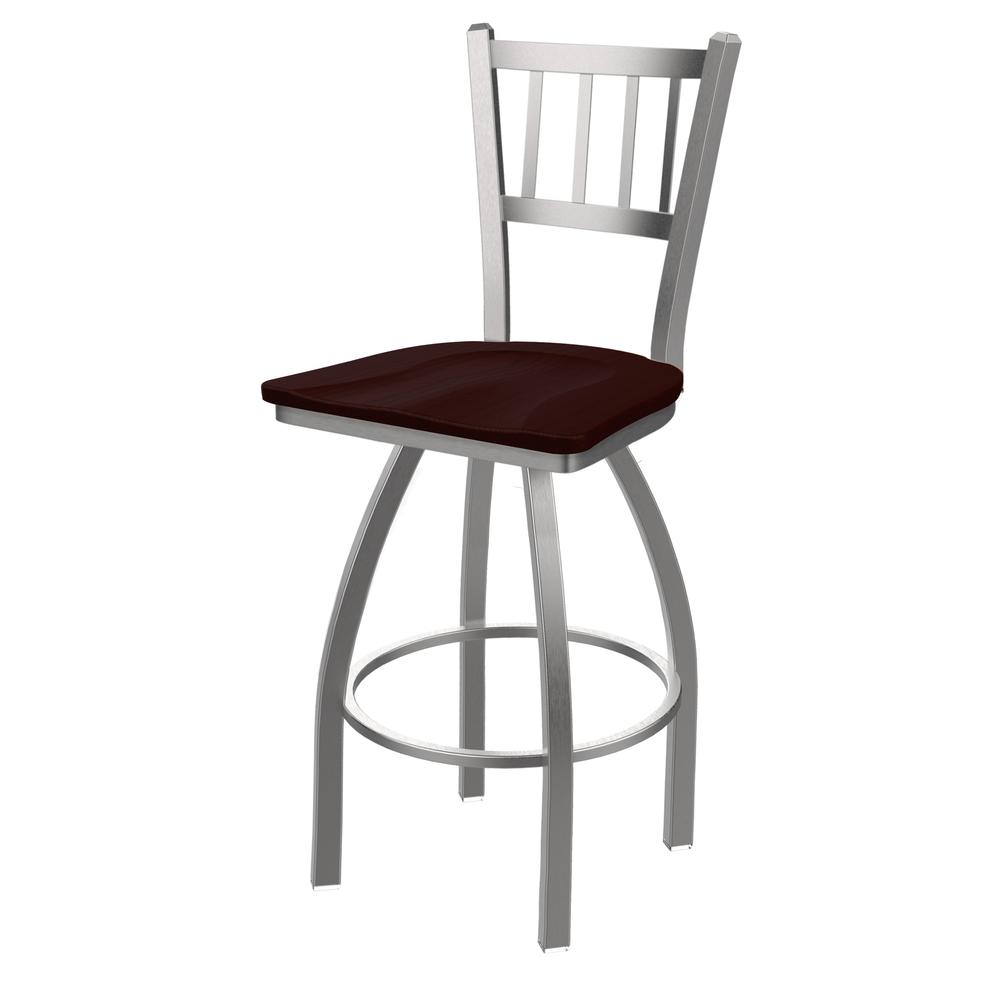 810 Contessa Stainless Steel 30" Swivel Bar Stool with Dark Cherry Oak Seat. Picture 1