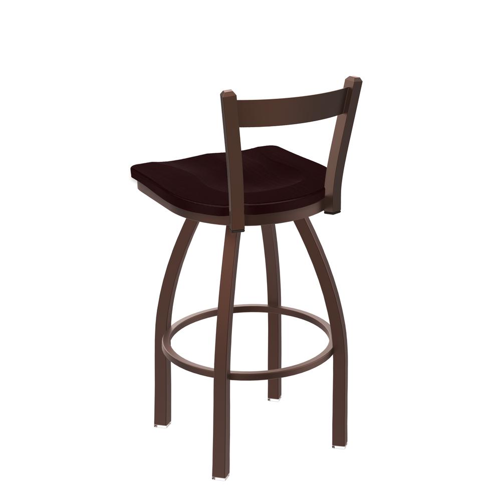 821 Catalina 30" Low Back Swivel Bar Stool with Bronze Finish and Dark Cherry Oak Seat. Picture 3