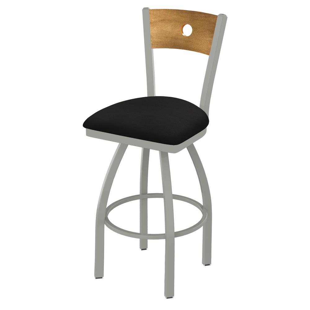 830 Voltaire 36" Swivel Counter Stool with Anodized Nickel Finish, Medium Back, and Canter Espresso Seat. Picture 1