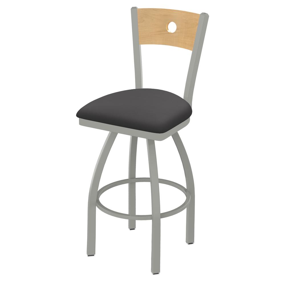 830 Voltaire 36" Swivel Counter Stool with Anodized Nickel Finish, Natural Back, and Canter Storm Seat. Picture 1