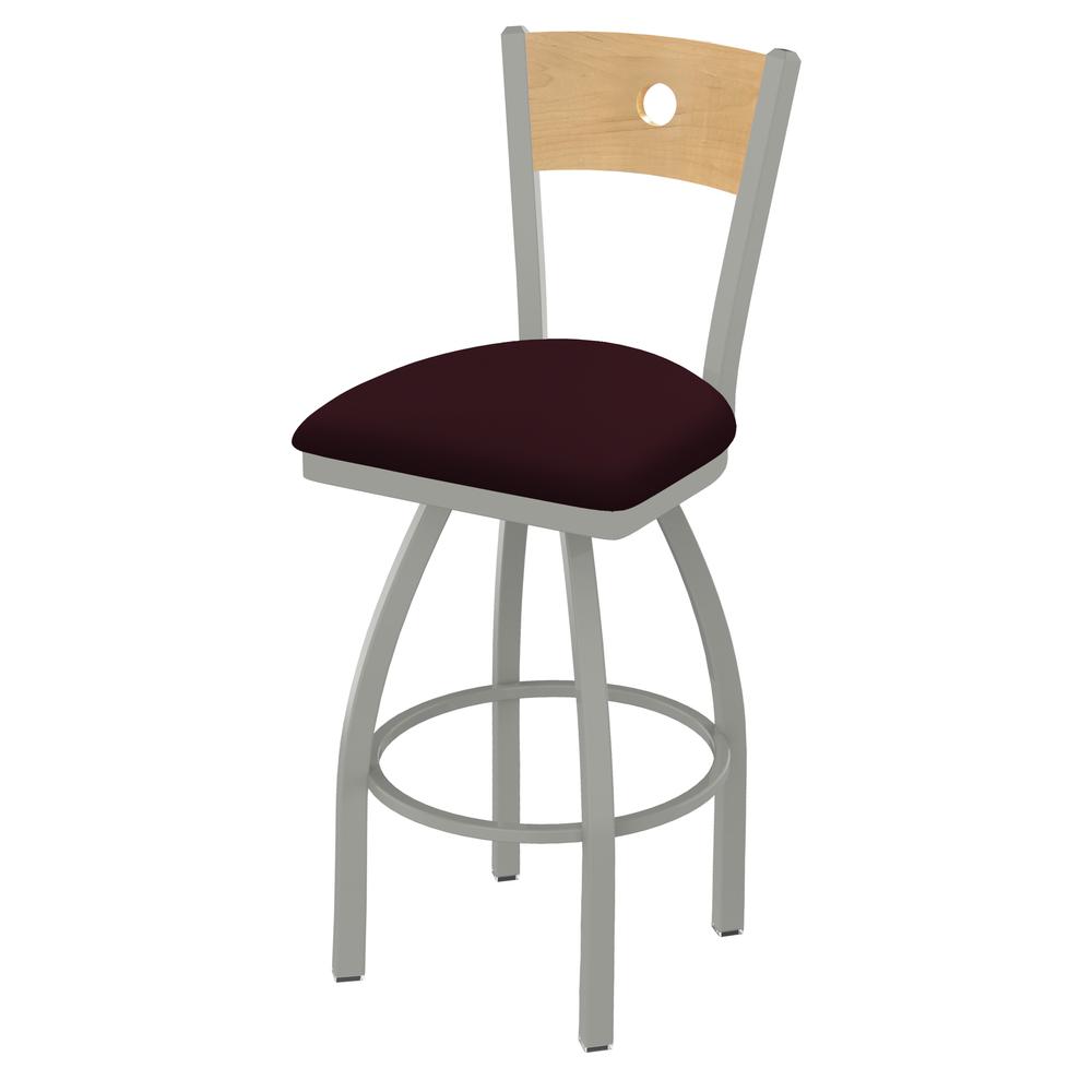 830 Voltaire 36" Swivel Counter Stool with Anodized Nickel Finish, Natural Back, and Canter Bordeaux Seat. Picture 1