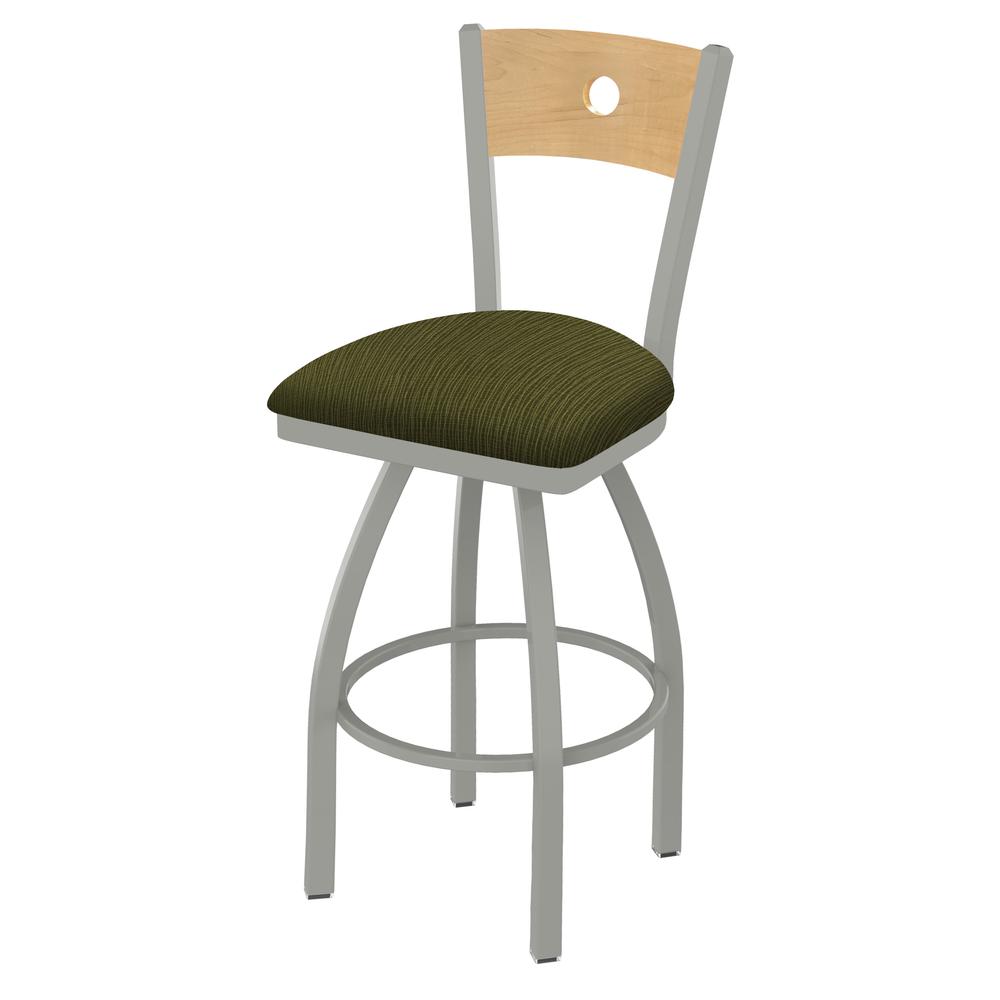 830 Voltaire 36" Swivel Counter Stool with Anodized Nickel Finish, Natural Back, and Graph Parrot Seat. Picture 1
