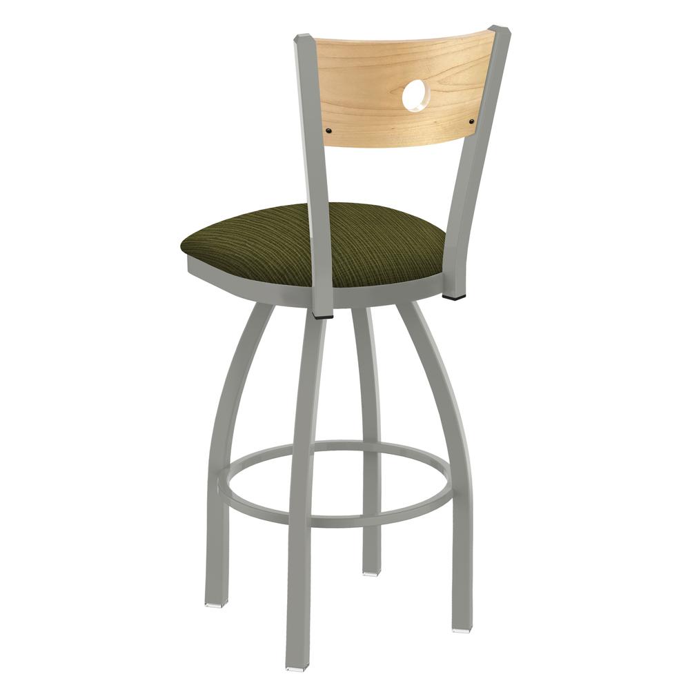 830 Voltaire 36" Swivel Counter Stool with Anodized Nickel Finish, Natural Back, and Graph Parrot Seat. Picture 2