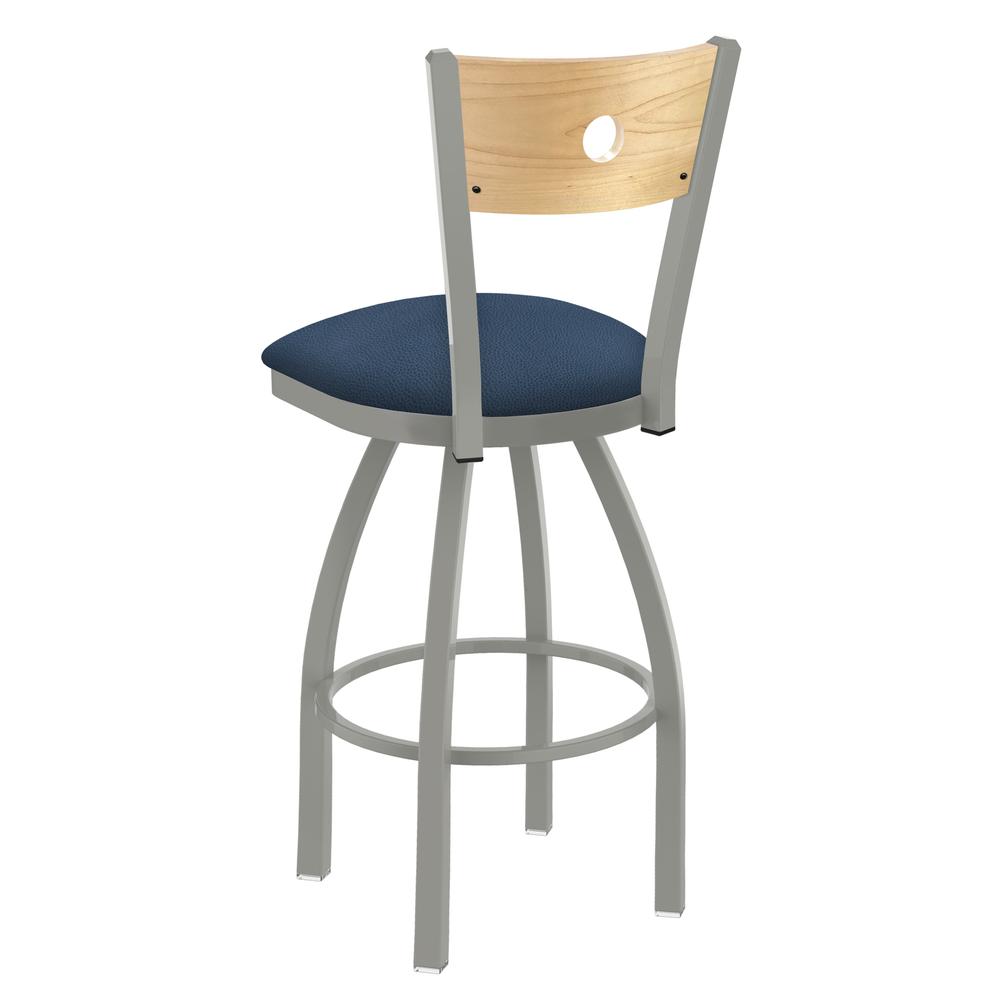 830 Voltaire 36" Swivel Counter Stool with Anodized Nickel Finish, Natural Back, and Rein Bay Seat. Picture 2