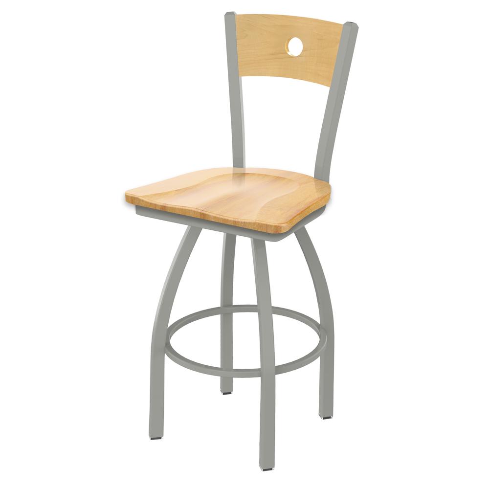 830 Voltaire 36" Swivel Counter Stool with Anodized Nickel Finish, Natural Back, and Natural Maple Seat. Picture 1