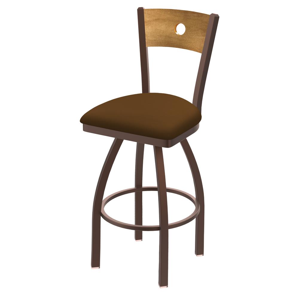 830 Voltaire 36" Swivel Counter Stool with Bronze Finish, Medium Back, and Canter Thatch Seat. Picture 1