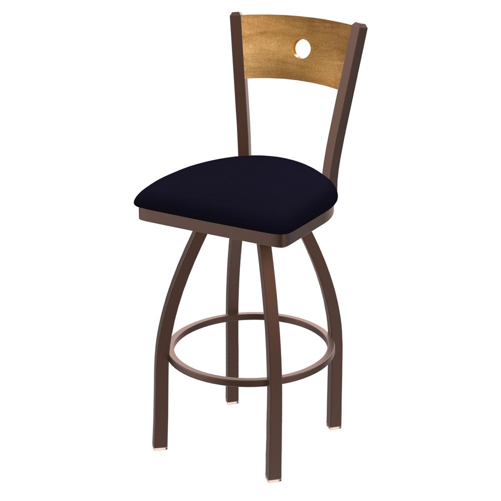 830 Voltaire 36" Swivel Counter Stool with Bronze Finish, Medium Back, and Canter Twilight Seat. Picture 1