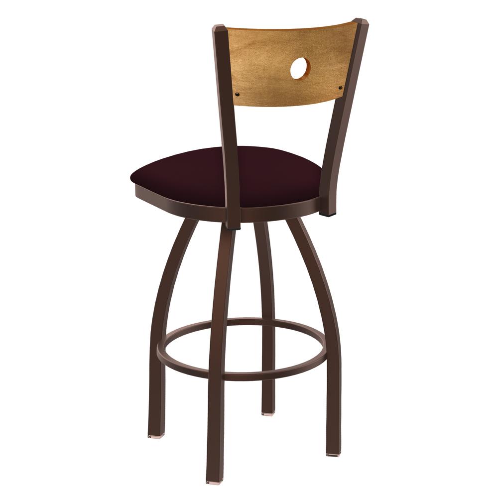 830 Voltaire 36" Swivel Counter Stool with Bronze Finish, Medium Back, and Canter Bordeaux Seat. Picture 2
