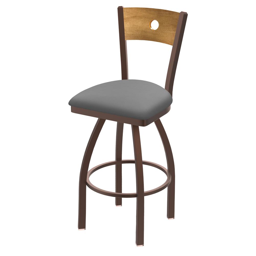 830 Voltaire 36" Swivel Counter Stool with Bronze Finish, Medium Back, and Canter Folkstone Grey Seat. Picture 1