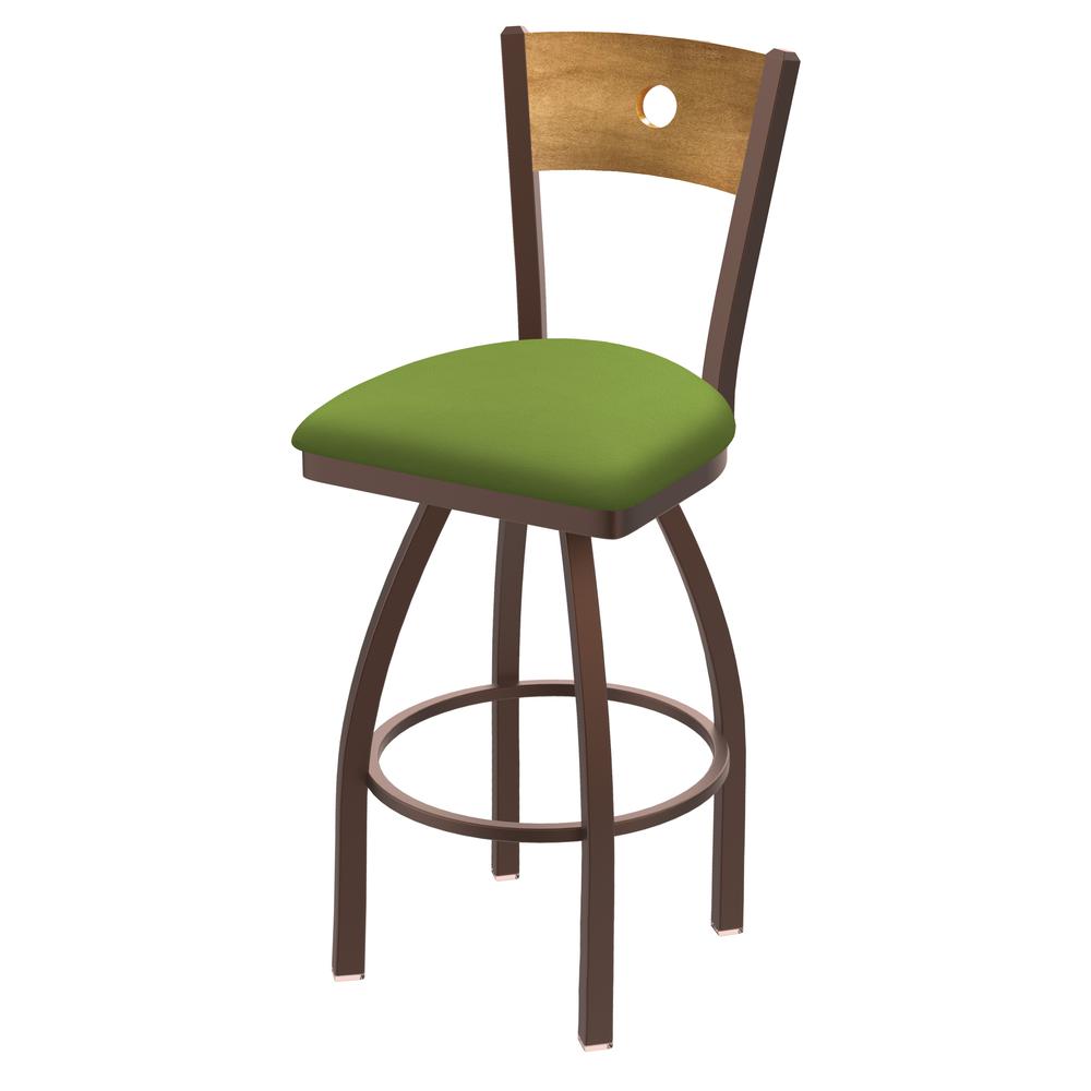 830 Voltaire 36" Swivel Counter Stool with Bronze Finish, Medium Back, and Canter Kiwi Green Seat. Picture 1