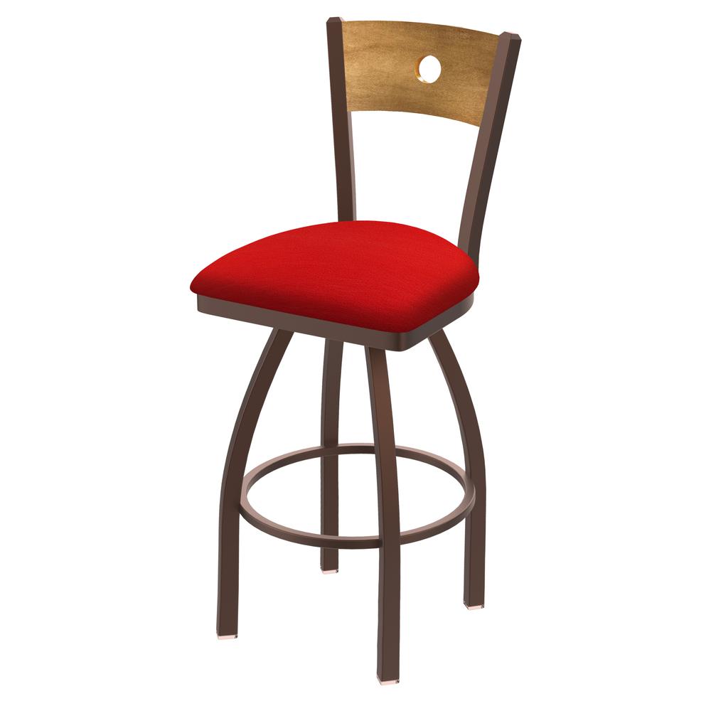 830 Voltaire 36" Swivel Counter Stool with Bronze Finish, Medium Back, and Canter Red Seat. Picture 1