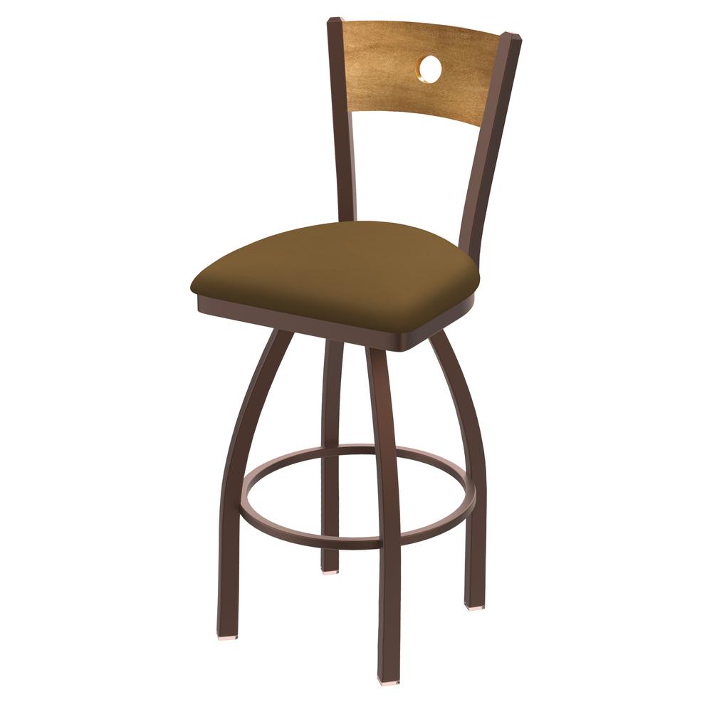 830 Voltaire 36" Swivel Counter Stool with Bronze Finish, Medium Back, and Canter Saddle Seat. Picture 1
