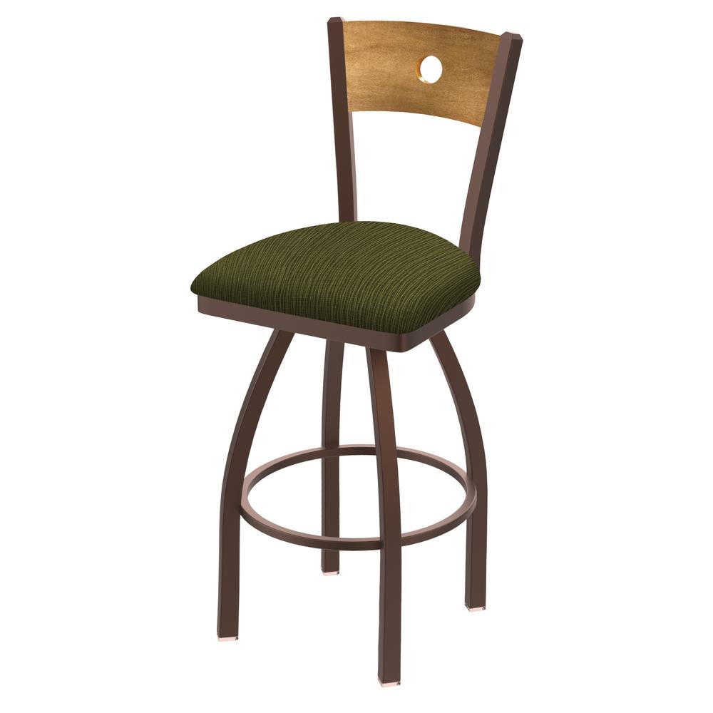 830 Voltaire 36" Swivel Counter Stool with Bronze Finish, Medium Back, and Graph Parrot Seat. Picture 1