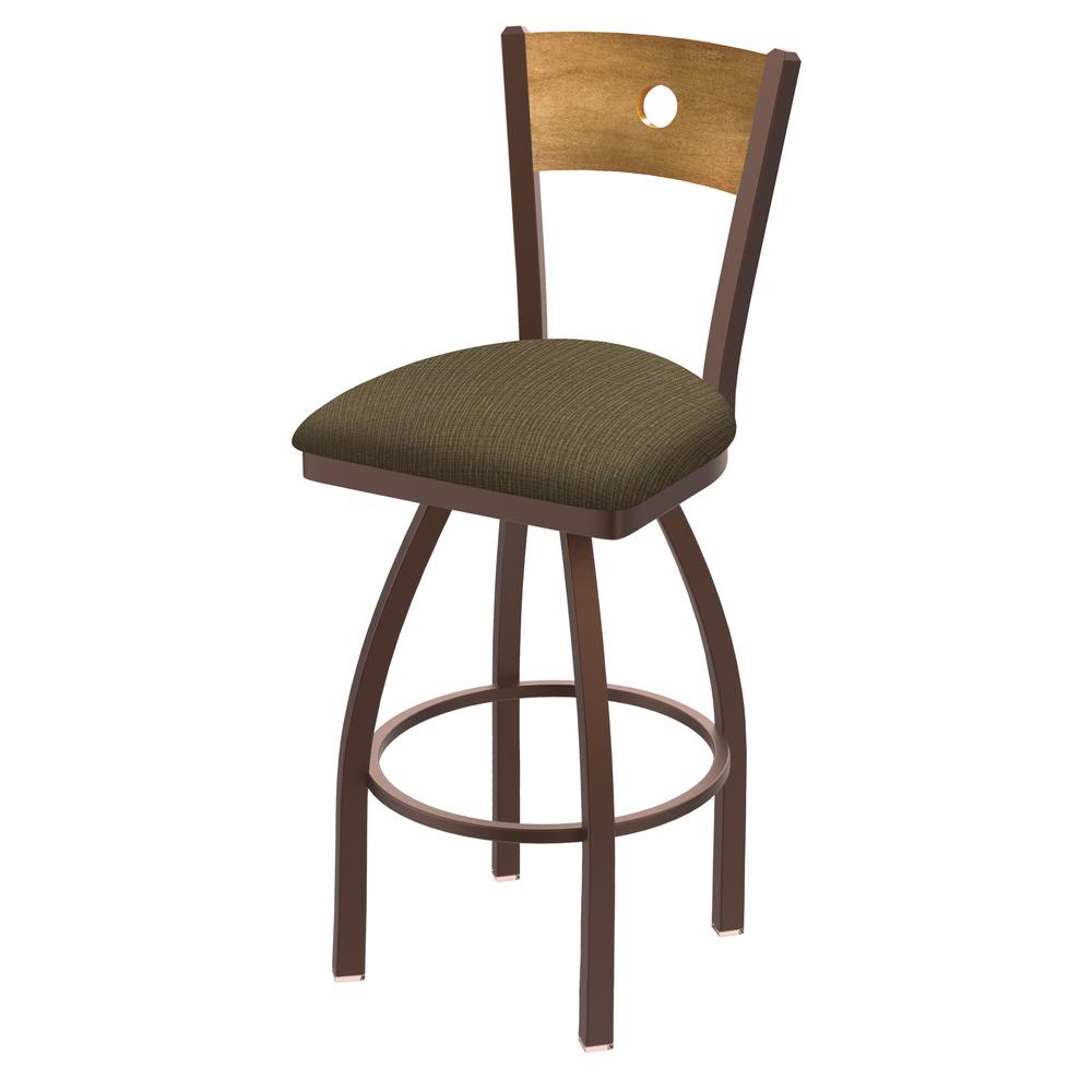 830 Voltaire 36" Swivel Counter Stool with Bronze Finish, Medium Back, and Graph Cork Seat. Picture 1