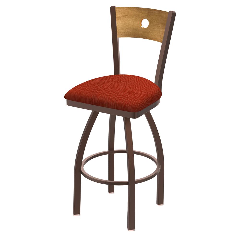 830 Voltaire 36" Swivel Counter Stool with Bronze Finish, Medium Back, and Graph Poppy Seat. Picture 1