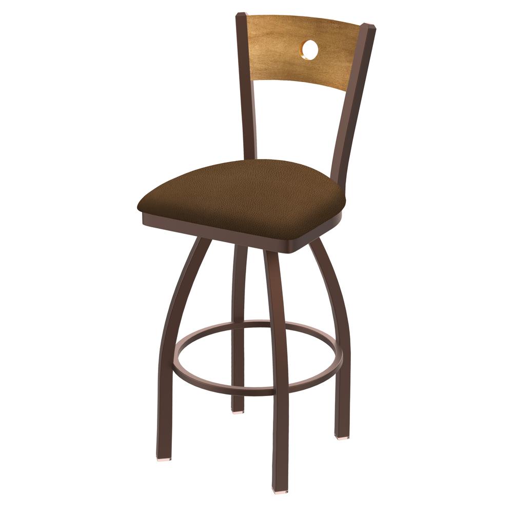 830 Voltaire 36" Swivel Counter Stool with Bronze Finish, Medium Back, and Rein Thatch Seat. Picture 1