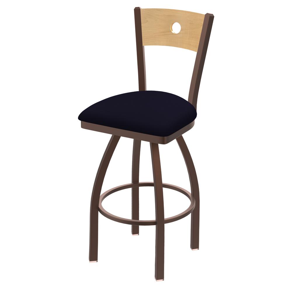 830 Voltaire 36" Swivel Counter Stool with Bronze Finish, Natural Back, and Canter Twilight Seat. Picture 1