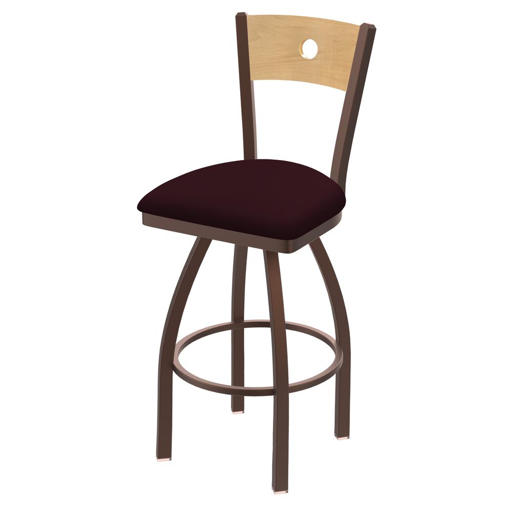 830 Voltaire 36" Swivel Counter Stool with Bronze Finish, Natural Back, and Canter Bordeaux Seat. Picture 1