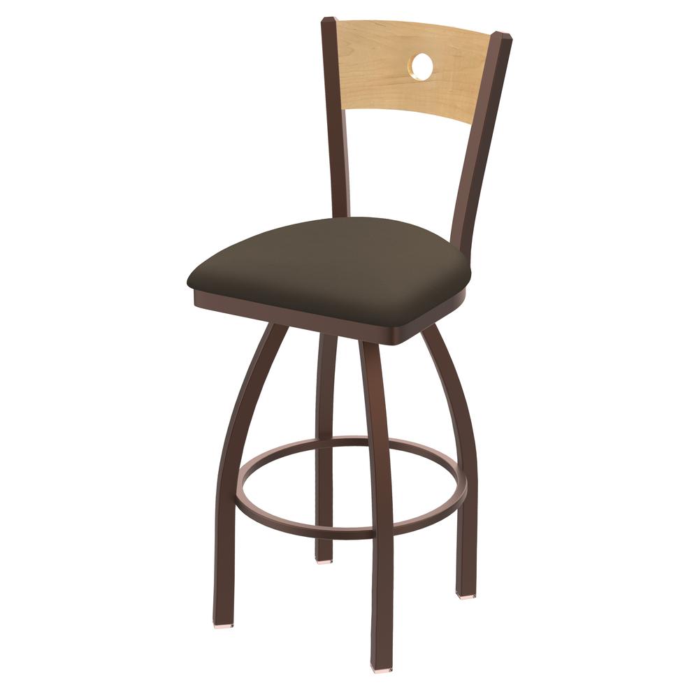 830 Voltaire 36" Swivel Counter Stool with Bronze Finish, Natural Back, and Canter Earth Seat. Picture 1