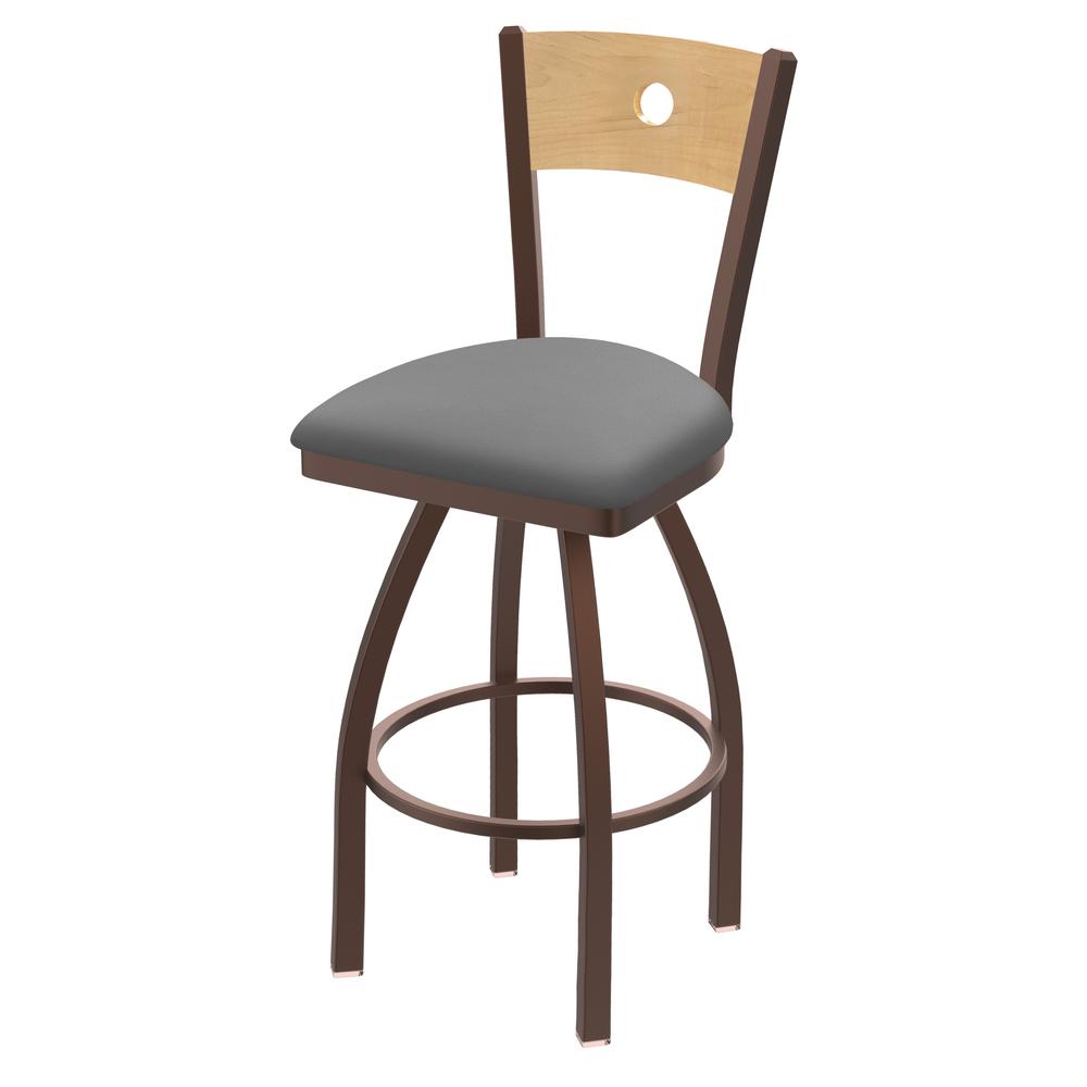 830 Voltaire 36" Swivel Counter Stool with Bronze Finish, Natural Back, and Canter Folkstone Grey Seat. Picture 1