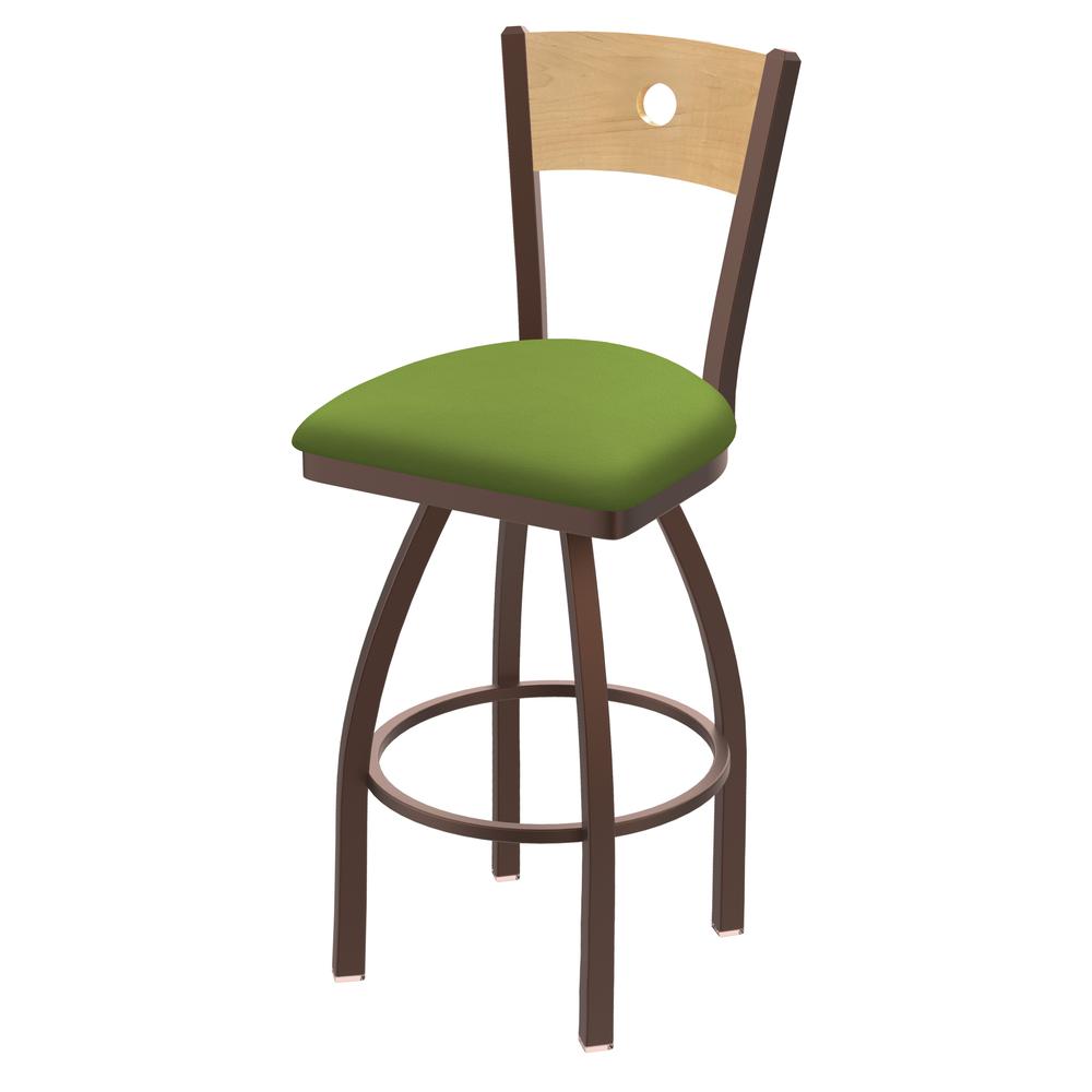 830 Voltaire 30" Swivel Counter Stool with Bronze Finish, Natural Back, and Canter Kiwi Green Seat. The main picture.