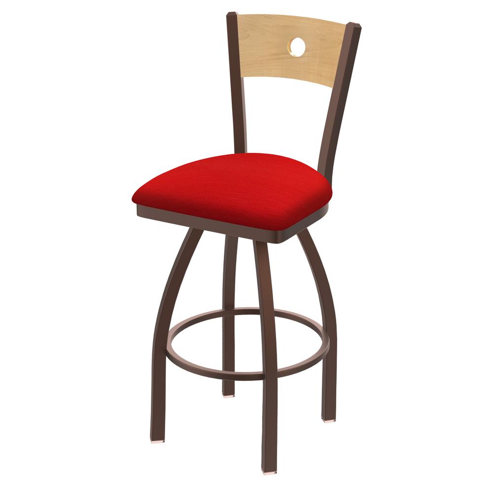 830 Voltaire 36" Swivel Counter Stool with Bronze Finish, Natural Back, and Canter Red Seat. Picture 1