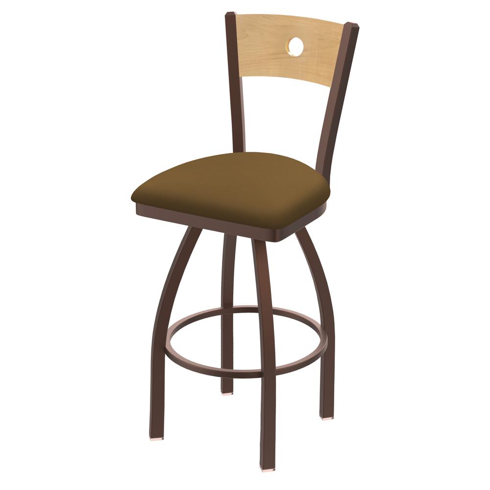 830 Voltaire 36" Swivel Counter Stool with Bronze Finish, Natural Back, and Canter Saddle Seat. Picture 1