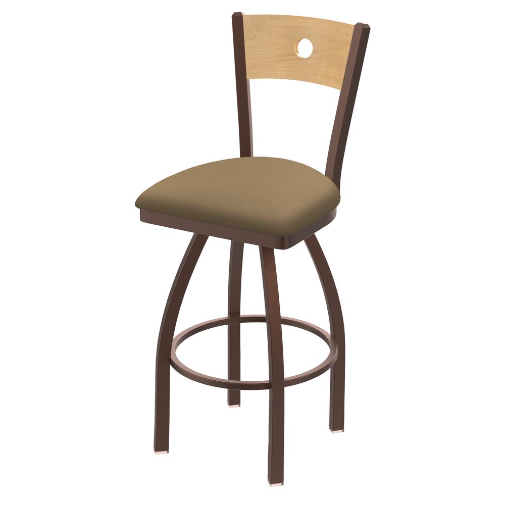 830 Voltaire 36" Swivel Counter Stool with Bronze Finish, Natural Back, and Canter Sand Seat. Picture 1