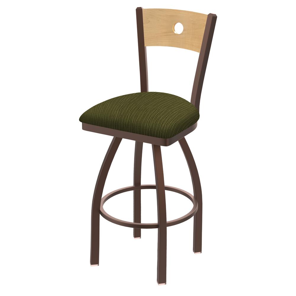 830 Voltaire 36" Swivel Counter Stool with Bronze Finish, Natural Back, and Graph Parrot Seat. Picture 1