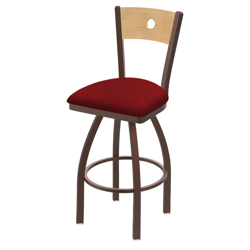 830 Voltaire 30" Swivel Counter Stool with Bronze Finish, Natural Back, and Graph Ruby Seat. Picture 1