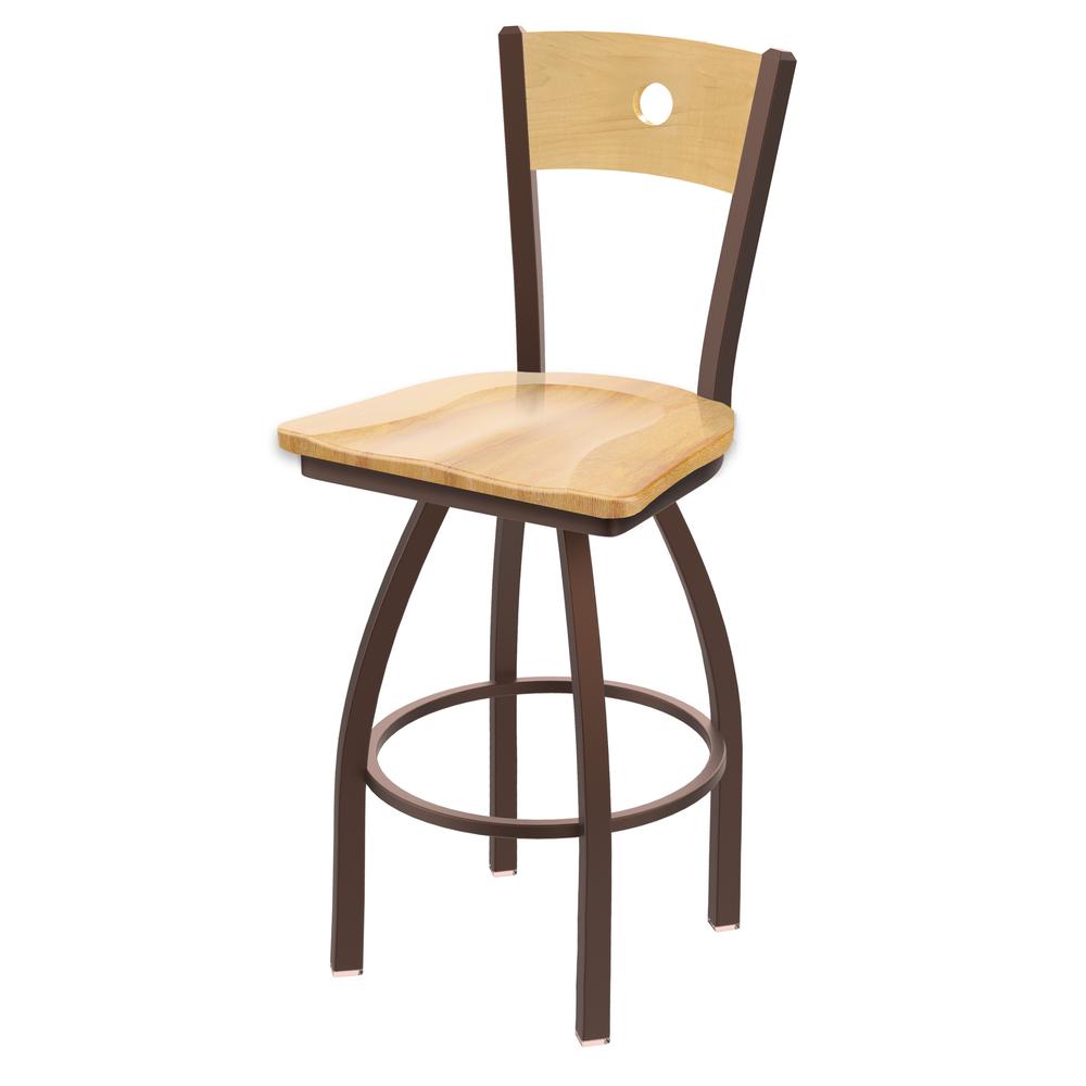 830 Voltaire 36" Swivel Counter Stool with Bronze Finish, Natural Back, and Natural Maple Seat. Picture 1
