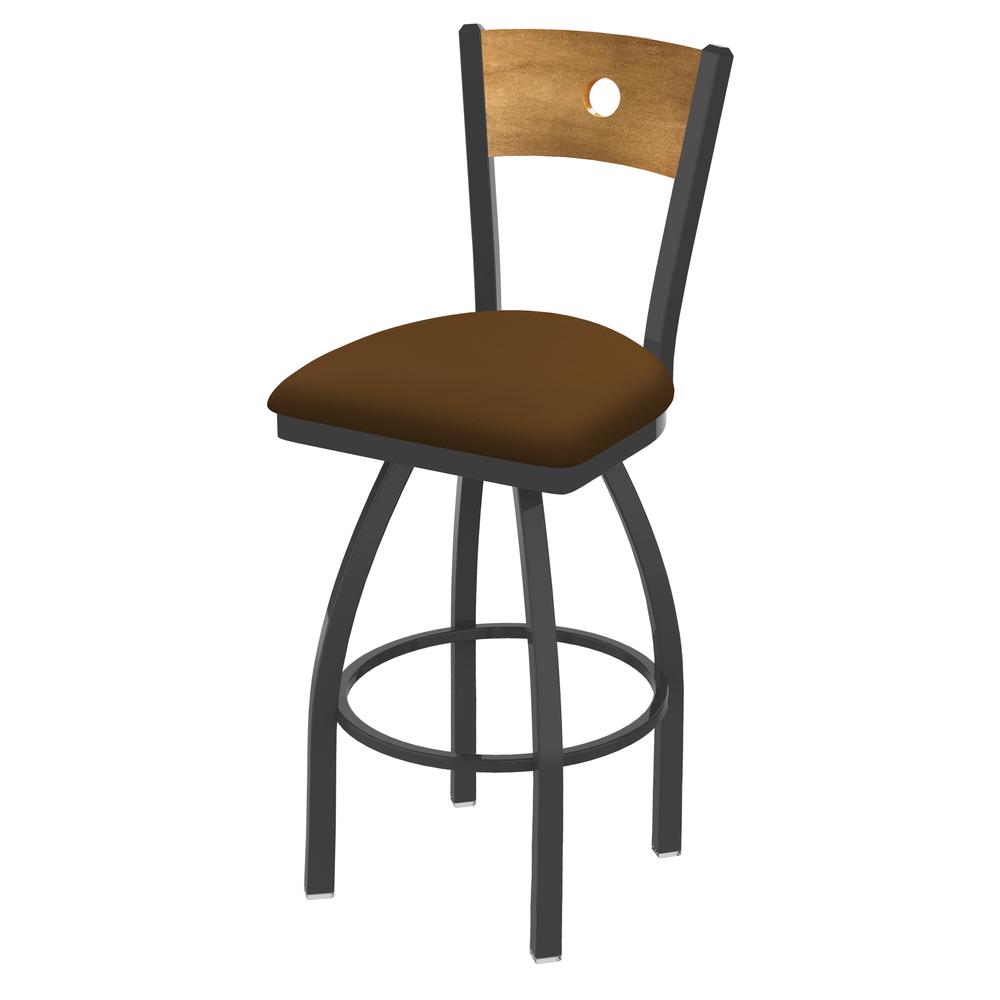 830 Voltaire 30" Swivel Counter Stool with Pewter Finish, Medium Back, and Canter Thatch Seat. Picture 1