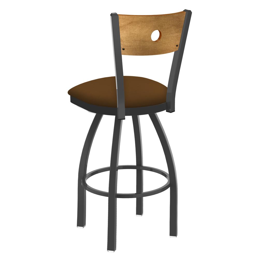 830 Voltaire 36" Swivel Counter Stool with Pewter Finish, Medium Back, and Canter Thatch Seat. Picture 2