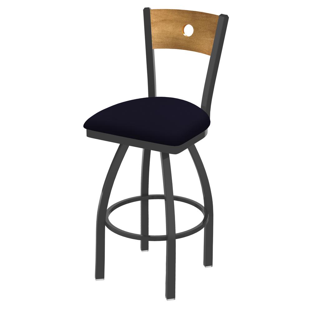 830 Voltaire 30" Swivel Counter Stool with Pewter Finish, Medium Back, and Canter Twilight Seat. Picture 1