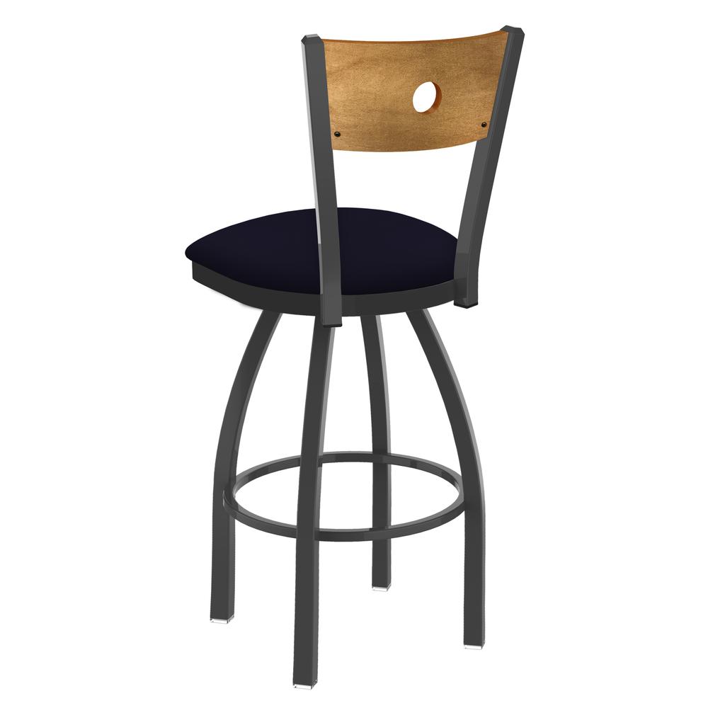 830 Voltaire 36" Swivel Counter Stool with Pewter Finish, Medium Back, and Canter Twilight Seat. Picture 2