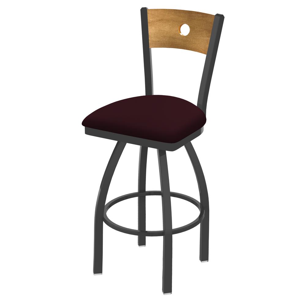 830 Voltaire 30" Swivel Counter Stool with Pewter Finish, Medium Back, and Canter Bordeaux Seat. Picture 1
