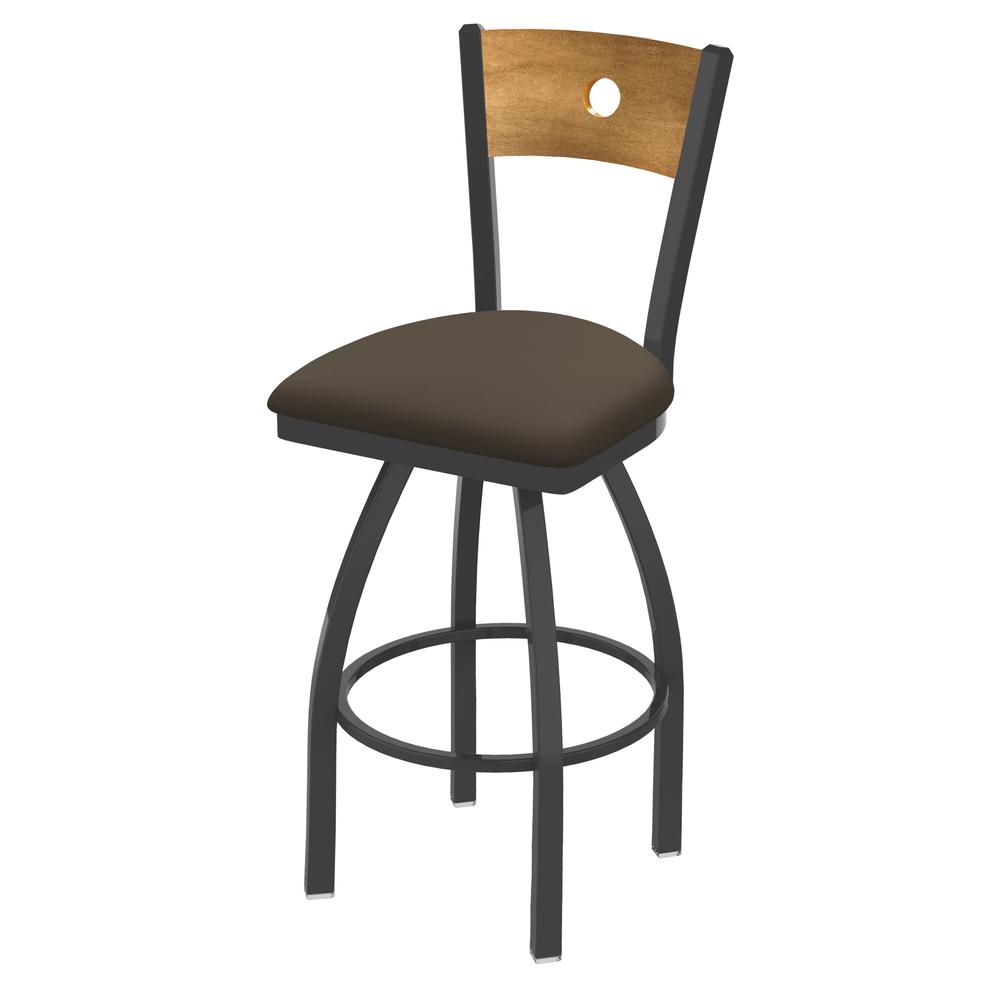 830 Voltaire 30" Swivel Counter Stool with Pewter Finish, Medium Back, and Canter Earth Seat. Picture 1