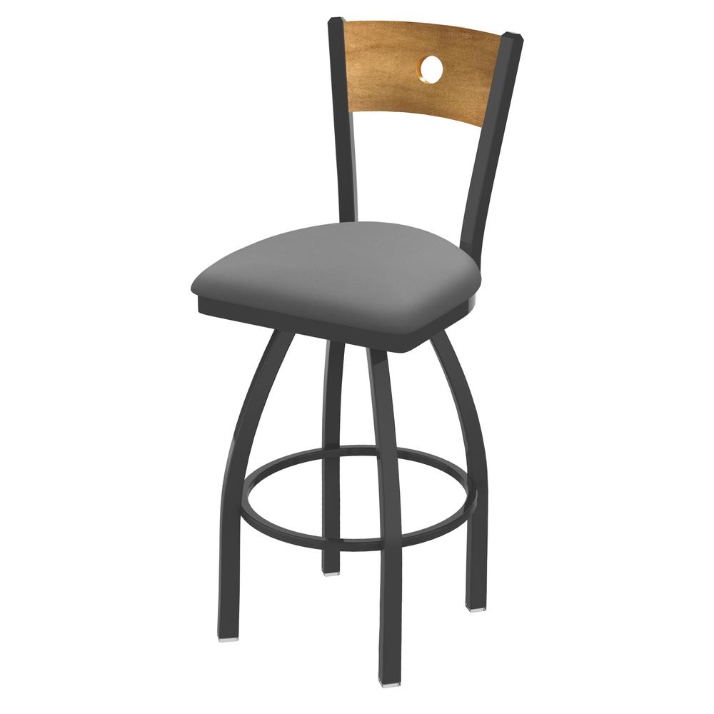 830 Voltaire 30" Swivel Counter Stool with Pewter Finish, Medium Back, and Canter Folkstone Grey Seat. Picture 1