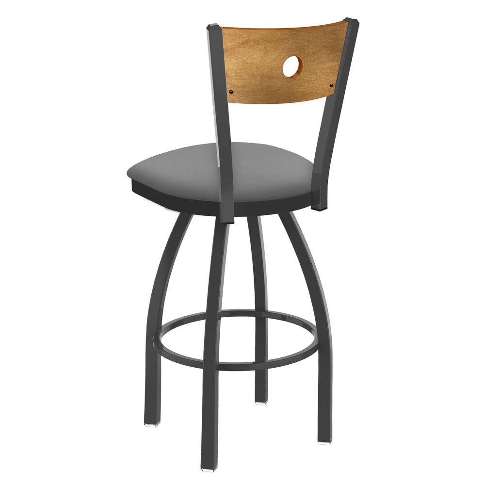 830 Voltaire 36" Swivel Counter Stool with Pewter Finish, Medium Back, and Canter Folkstone Grey Seat. Picture 2