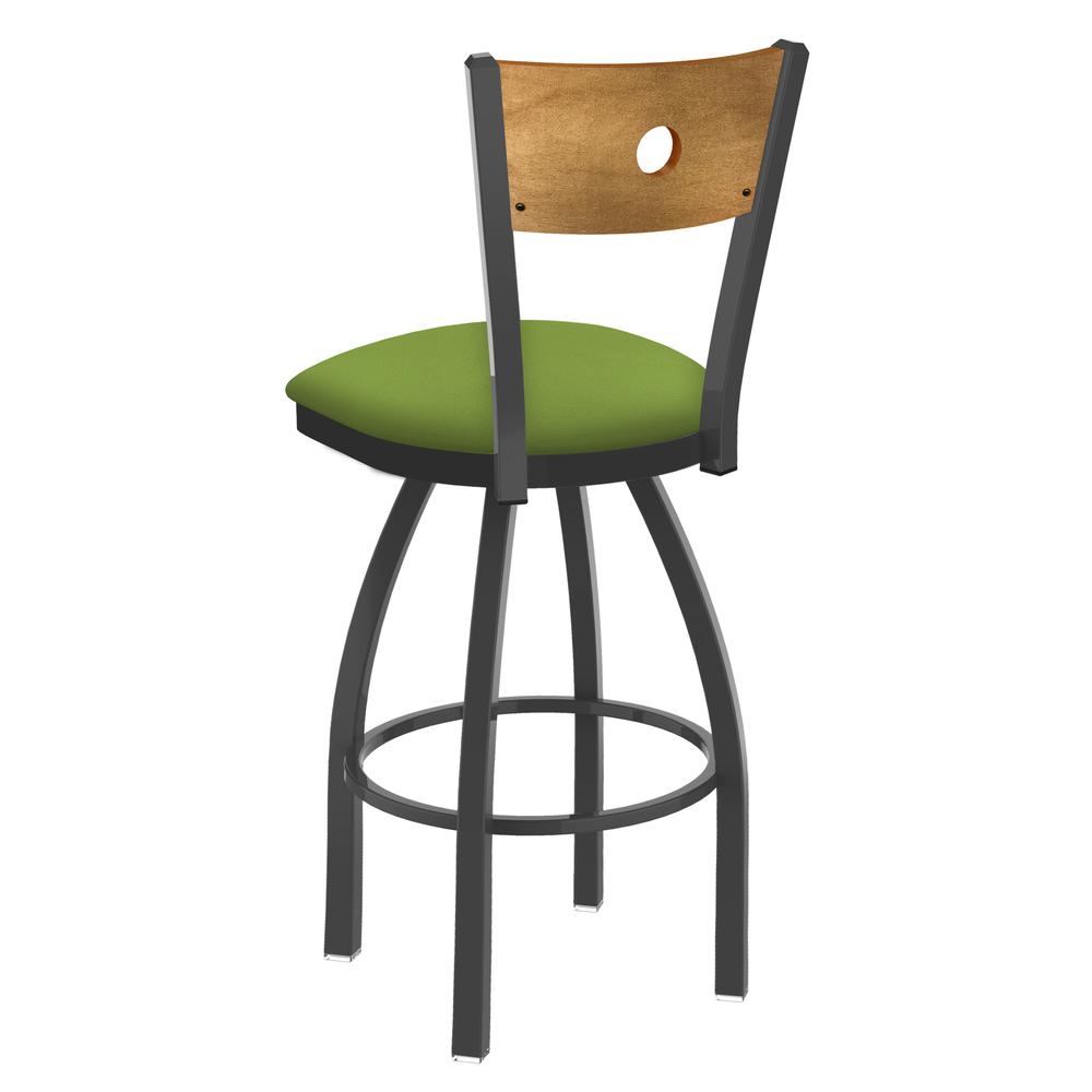 830 Voltaire 36" Swivel Counter Stool with Pewter Finish, Medium Back, and Canter Kiwi Green Seat. Picture 2