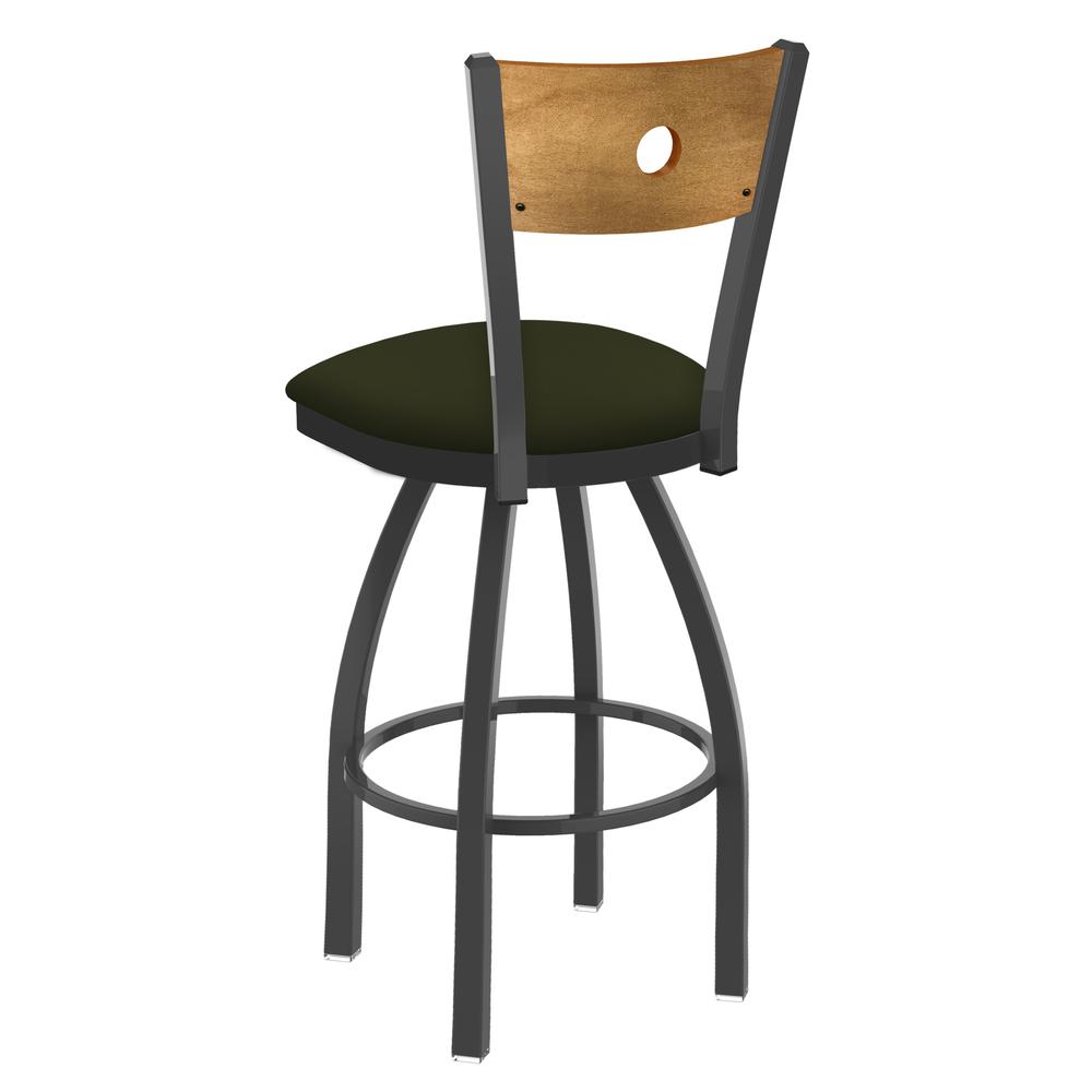 830 Voltaire 36" Swivel Counter Stool with Pewter Finish, Medium Back, and Canter Pine Seat. Picture 2
