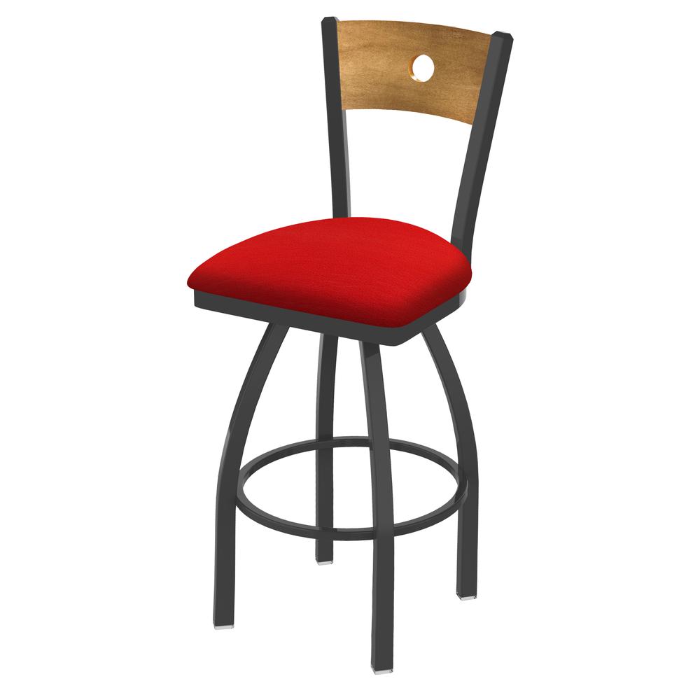 830 Voltaire 30" Swivel Counter Stool with Pewter Finish, Medium Back, and Canter Red Seat. Picture 1