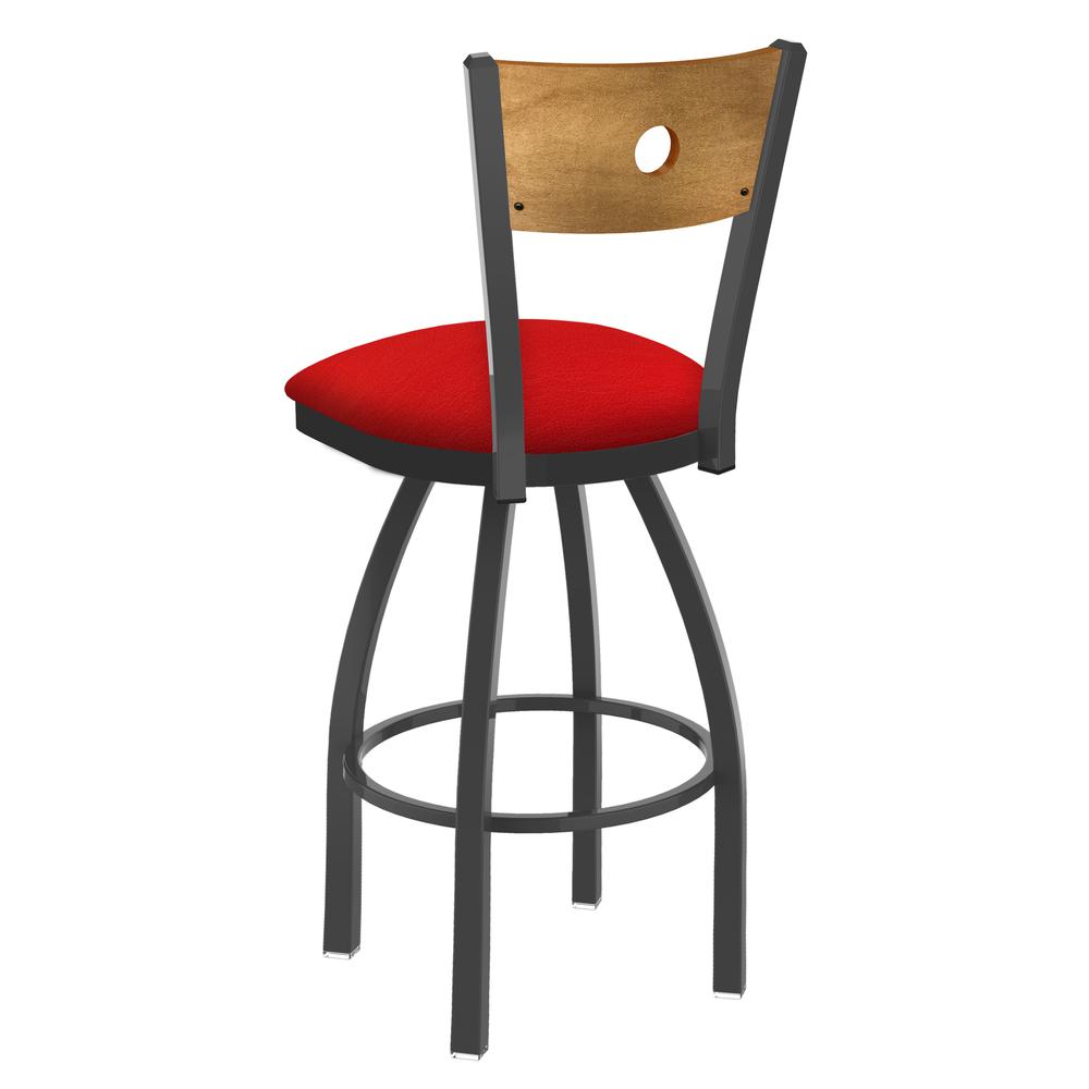 830 Voltaire 36" Swivel Counter Stool with Pewter Finish, Medium Back, and Canter Red Seat. Picture 2