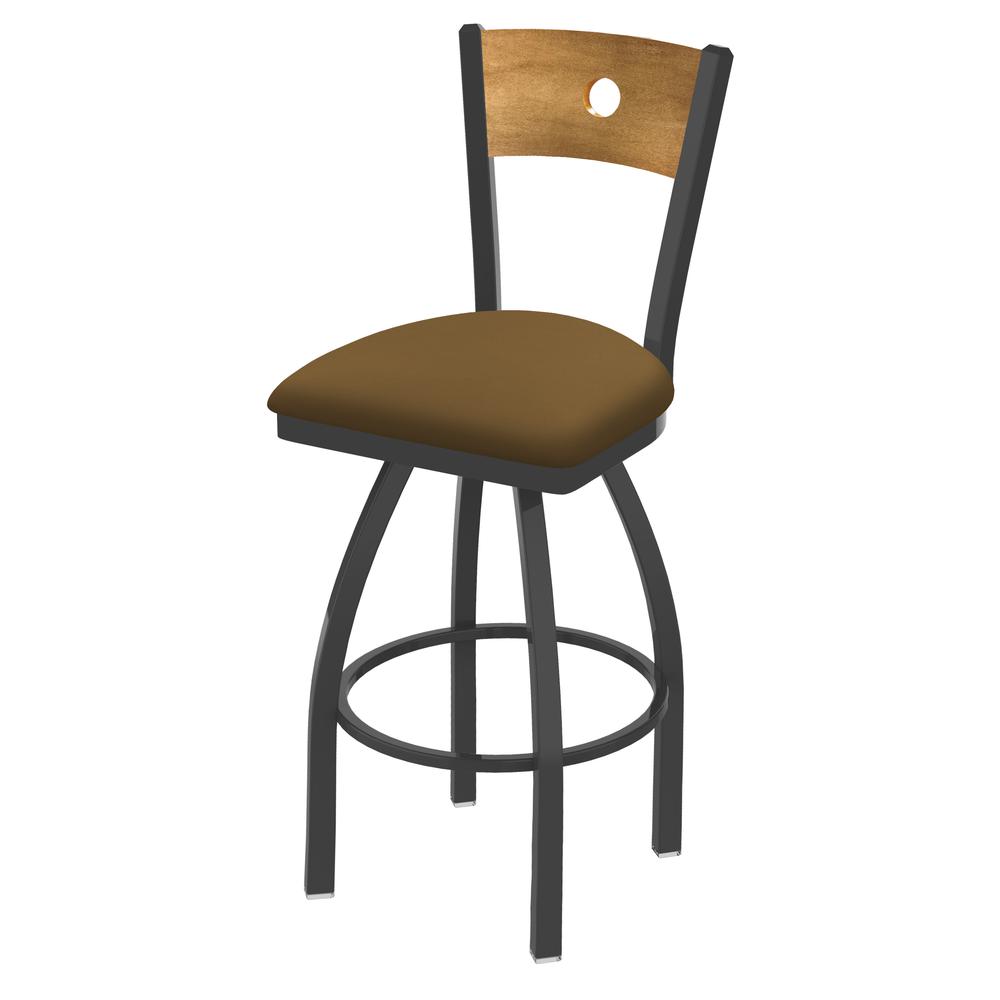 830 Voltaire 30" Swivel Counter Stool with Pewter Finish, Medium Back, and Canter Saddle Seat. Picture 1