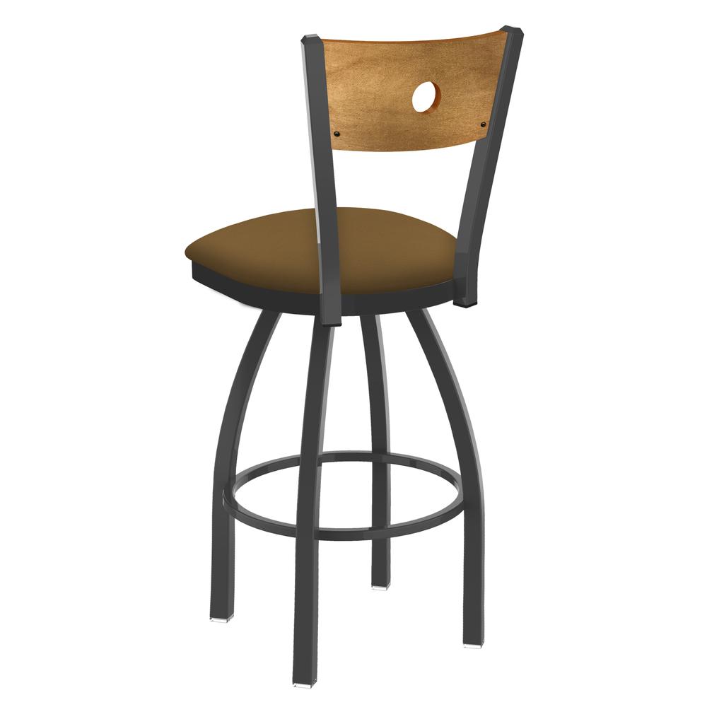 830 Voltaire 36" Swivel Counter Stool with Pewter Finish, Medium Back, and Canter Saddle Seat. Picture 2