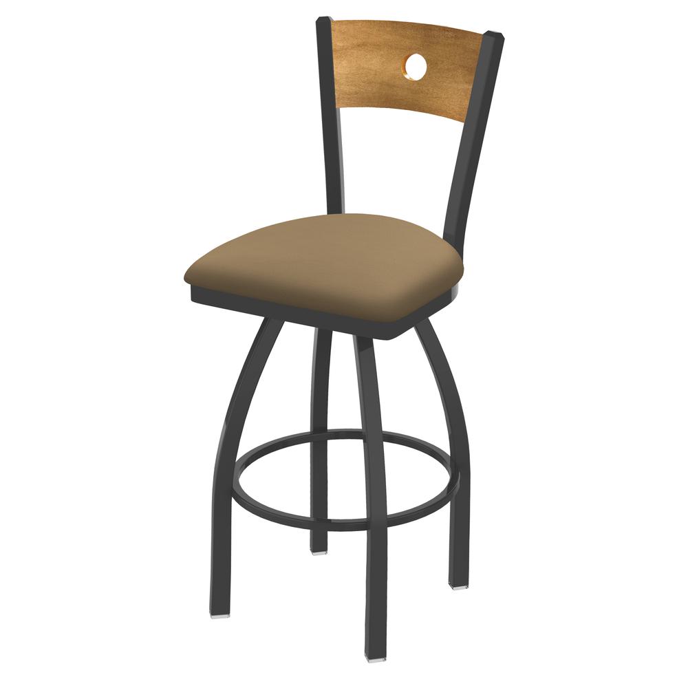 830 Voltaire 30" Swivel Counter Stool with Pewter Finish, Medium Back, and Canter Sand Seat. Picture 1