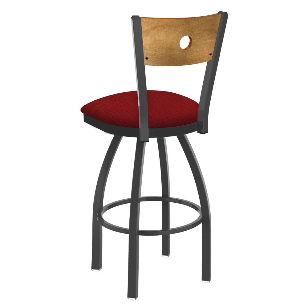 830 Voltaire 36" Swivel Counter Stool with Pewter Finish, Medium Back, and Graph Ruby Seat. Picture 2