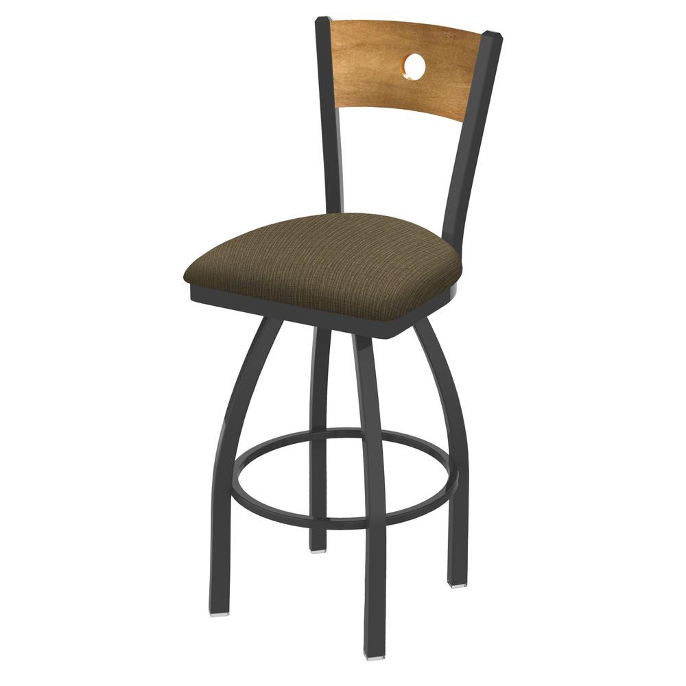 830 Voltaire 30" Swivel Counter Stool with Pewter Finish, Medium Back, and Graph Cork Seat. Picture 1