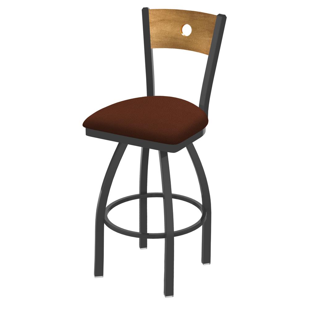 830 Voltaire 30" Swivel Counter Stool with Pewter Finish, Medium Back, and Rein Adobe Seat. Picture 1