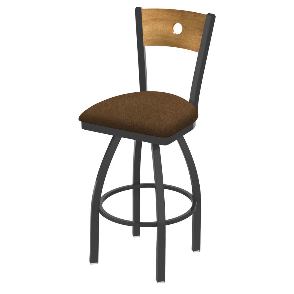 830 Voltaire 30" Swivel Counter Stool with Pewter Finish, Medium Back, and Rein Thatch Seat. Picture 1